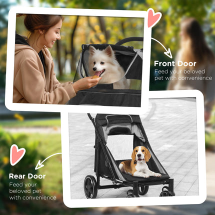 One-Click Foldable Pet Stroller for Medium and Large Dogs with Universal Wheels and Shock Absorber - Grey