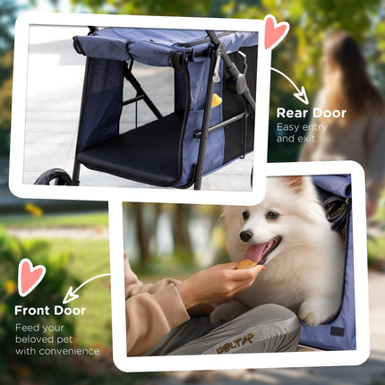 Foldable One-Click Dog Pushchair with EVA Wheels, Storage & Safety Leash for Small Pets - Dark Blue