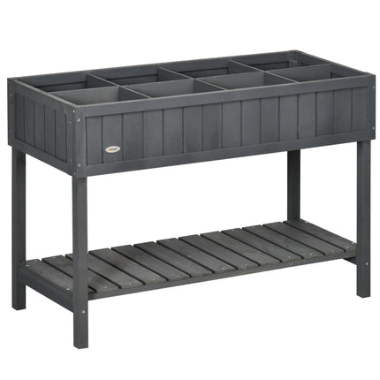 Fir Wood Raised Rectangular 8 Compartment Plant Stand Dark Grey