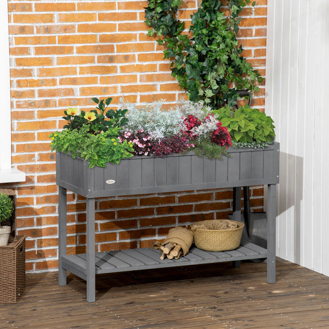 Fir Wood Raised Rectangular 8 Compartment Plant Stand Dark Grey