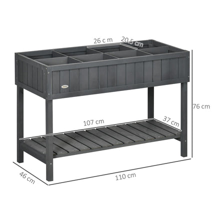 Fir Wood Raised Rectangular 8 Compartment Plant Stand Dark Grey