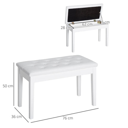 PU Leather Upholstered Piano Stool with Storage 76x36x50cm - White
