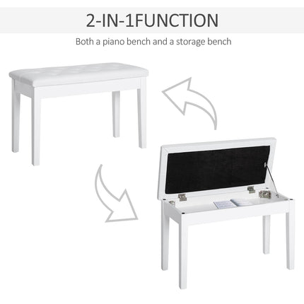 PU Leather Upholstered Piano Stool with Storage 76x36x50cm - White