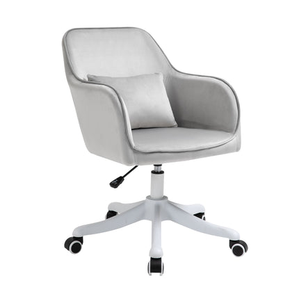 Massage Office Chair with Rechargeable Electric Vibration Lumbar Pillow, Velvet-Feel Upholstery, Wheels - Grey