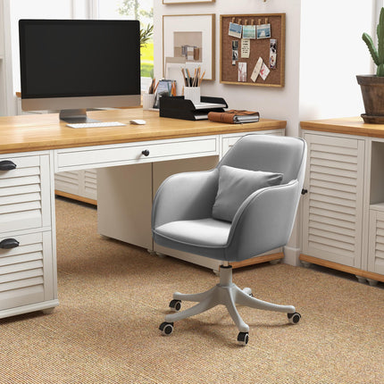 Massage Office Chair with Rechargeable Electric Vibration Lumbar Pillow, Velvet-Feel Upholstery, Wheels - Grey