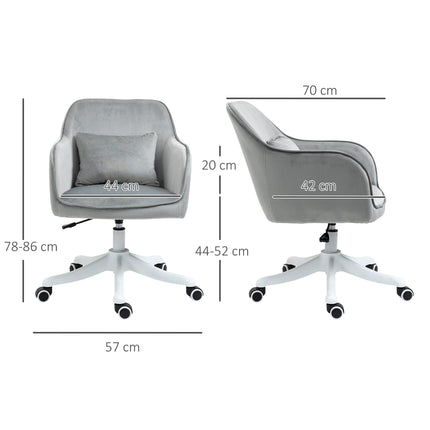 Massage Office Chair with Rechargeable Electric Vibration Lumbar Pillow, Velvet-Feel Upholstery, Wheels - Grey