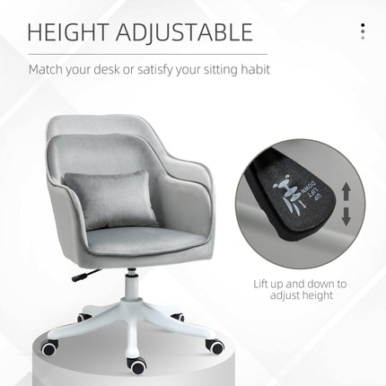 Massage Office Chair with Rechargeable Electric Vibration Lumbar Pillow, Velvet-Feel Upholstery, Wheels - Grey