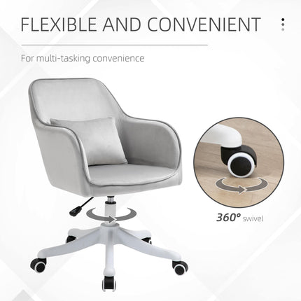 Massage Office Chair with Rechargeable Electric Vibration Lumbar Pillow, Velvet-Feel Upholstery, Wheels - Grey
