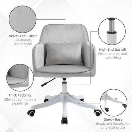Massage Office Chair with Rechargeable Electric Vibration Lumbar Pillow, Velvet-Feel Upholstery, Wheels - Grey