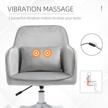 Massage Office Chair with Rechargeable Electric Vibration Lumbar Pillow, Velvet-Feel Upholstery, Wheels - Grey