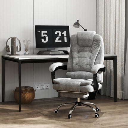 Heated 6-Point Vibration Massage Executive Ergonomic Office Chair with Recliner & Footrest - Grey