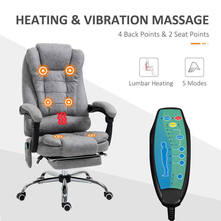 Heated 6-Point Vibration Massage Executive Ergonomic Office Chair with Recliner & Footrest - Grey