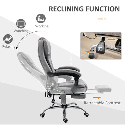 Heated 6-Point Vibration Massage Executive Ergonomic Office Chair with Recliner & Footrest - Grey