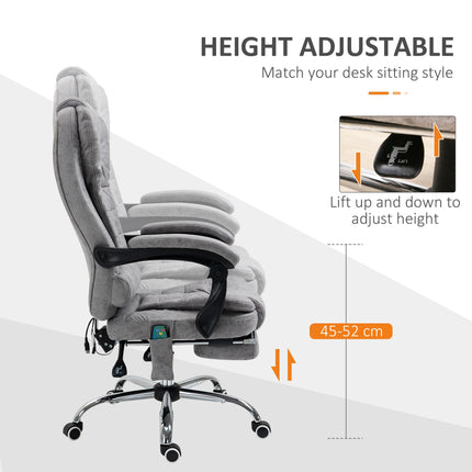 Heated 6-Point Vibration Massage Executive Ergonomic Office Chair with Recliner & Footrest - Grey