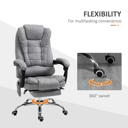 Heated 6-Point Vibration Massage Executive Ergonomic Office Chair with Recliner & Footrest - Grey