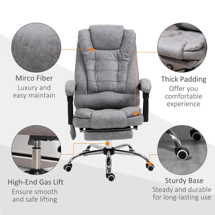 Heated 6-Point Vibration Massage Executive Ergonomic Office Chair with Recliner & Footrest - Grey