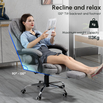 Heated 6-Point Vibration Massage Executive Ergonomic Office Chair with Recliner & Footrest - Grey
