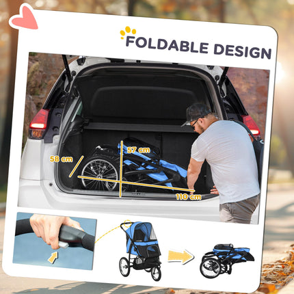 Foldable Pet Stroller Dog Pram with Adjustable Canopy & Wheels for Small to Medium Pets - Blue