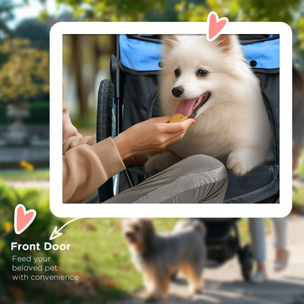 Foldable Pet Stroller Dog Pram with Adjustable Canopy & Wheels for Small to Medium Pets - Blue