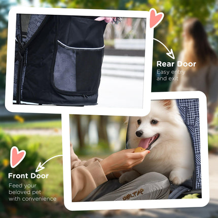 Foldable Pet Stroller for XS & S Dogs and Cats with Brake Canopy & Universal Wheels - Grey