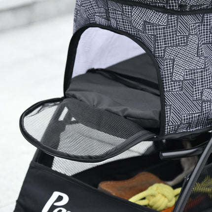Foldable Pet Stroller for XS & S Dogs and Cats with Brake Canopy & Universal Wheels - Grey
