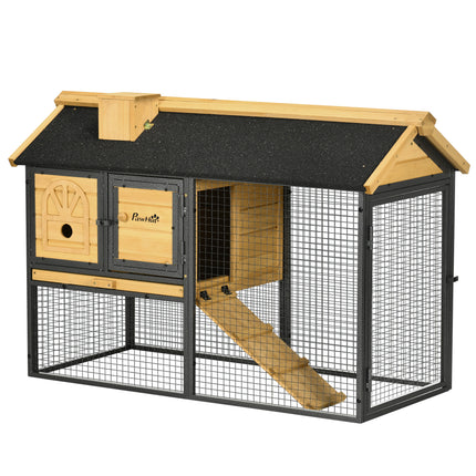 Outdoor Rabbit Hutch with Run, Ramp & Removable Tray 120x55.5x80 cm - Yellow Black