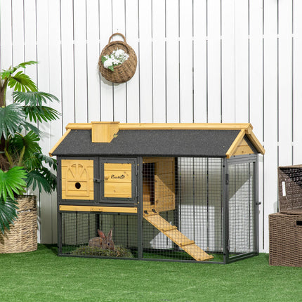 Outdoor Rabbit Hutch with Run, Ramp & Removable Tray 120x55.5x80 cm - Yellow Black
