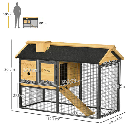 Outdoor Rabbit Hutch with Run, Ramp & Removable Tray 120x55.5x80 cm - Yellow Black