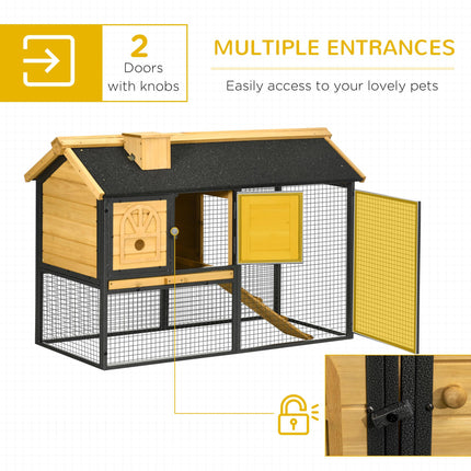 Outdoor Rabbit Hutch with Run, Ramp & Removable Tray 120x55.5x80 cm - Yellow Black