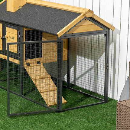 Outdoor Rabbit Hutch with Run, Ramp & Removable Tray 120x55.5x80 cm - Yellow Black
