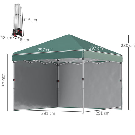 3 x 3 Metre Pop Up Gazebo Set with Sidewalls and Carry Bag - Green