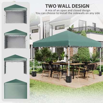 3 x 3 Metre Pop Up Gazebo Set with Sidewalls and Carry Bag - Green
