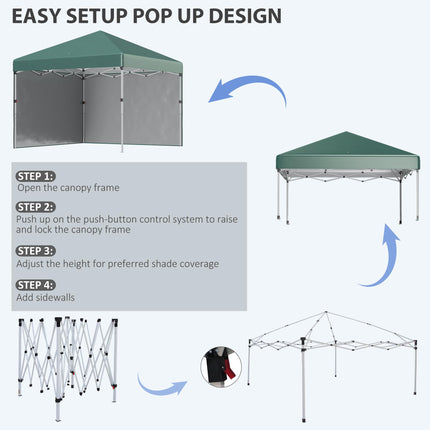 3 x 3 Metre Pop Up Gazebo Set with Sidewalls and Carry Bag - Green
