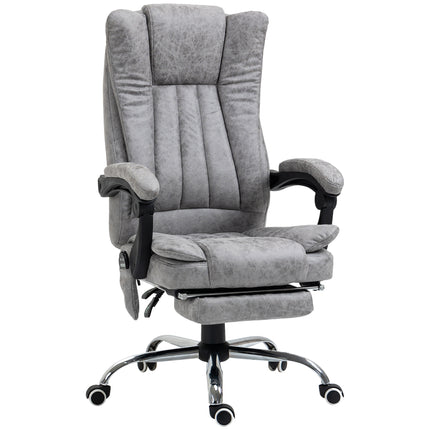 6-Point Vibrating Heat Massage Office Chair with Manual Footrest, Swivel, Wheels, Reclining High Back - Grey