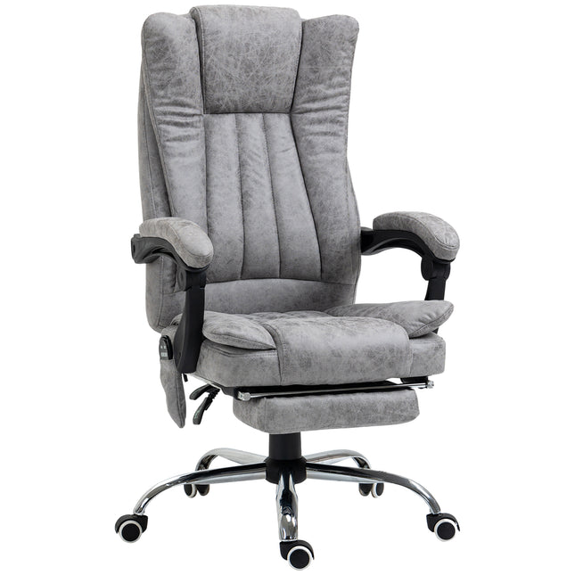 6-Point Vibrating Heat Massage Office Chair with Manual Footrest, Swivel, Wheels, Reclining High Back - Grey