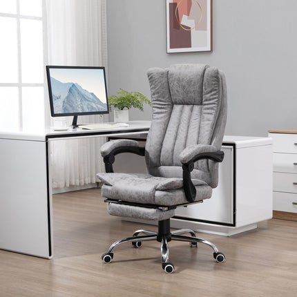 6-Point Vibrating Heat Massage Office Chair with Manual Footrest, Swivel, Wheels, Reclining High Back - Grey