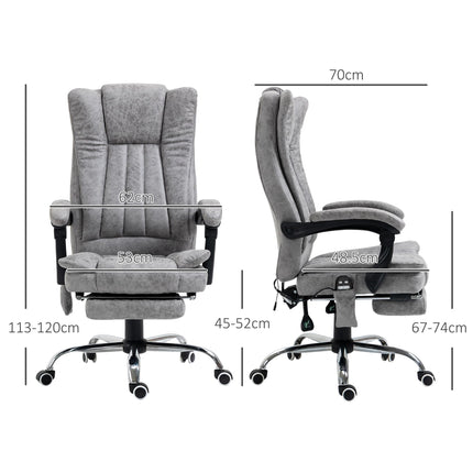 6-Point Vibrating Heat Massage Office Chair with Manual Footrest, Swivel, Wheels, Reclining High Back - Grey