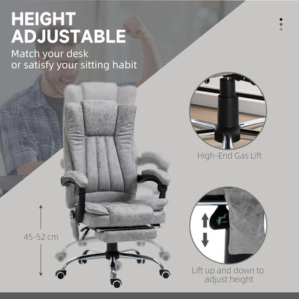 6-Point Vibrating Heat Massage Office Chair with Manual Footrest, Swivel, Wheels, Reclining High Back - Grey