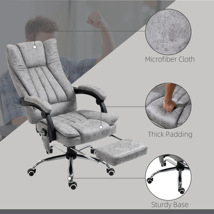 6-Point Vibrating Heat Massage Office Chair with Manual Footrest, Swivel, Wheels, Reclining High Back - Grey