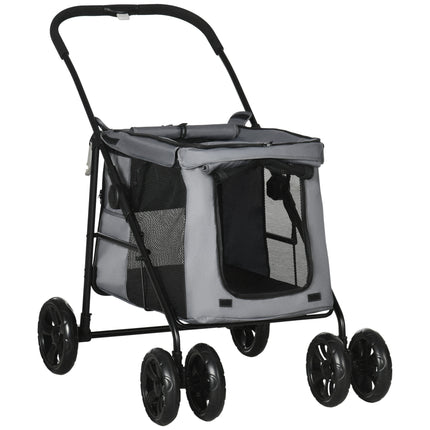 Foldable Pet Stroller with EVA Wheels and Mesh Windows for Small Pets - Grey