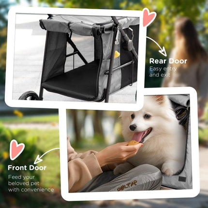 Foldable Pet Stroller with EVA Wheels and Mesh Windows for Small Pets - Grey