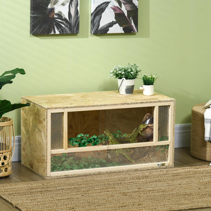 Reptile Terrarium Vivarium with Sliding Doors and Breathable Mesh for Climbing Pets - Natural Wood
