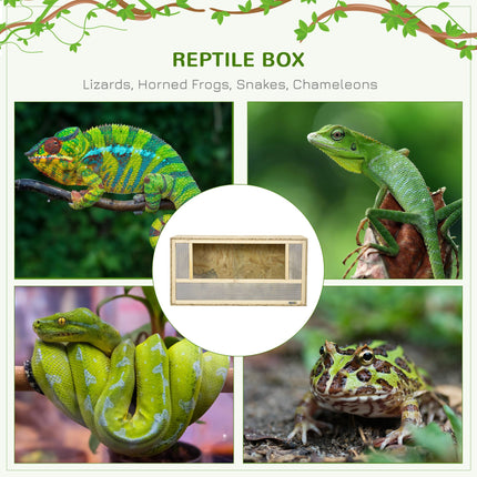 Reptile Terrarium Vivarium with Sliding Doors and Breathable Mesh for Climbing Pets - Natural Wood