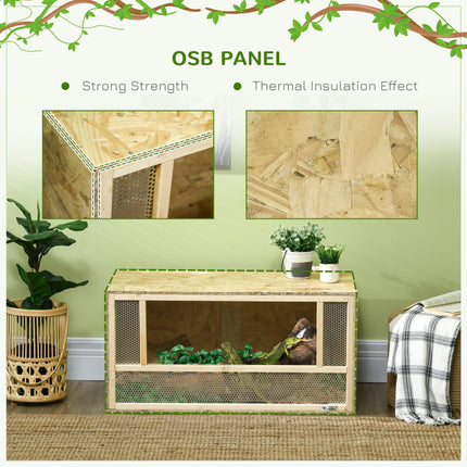 Reptile Terrarium Vivarium with Sliding Doors and Breathable Mesh for Climbing Pets - Natural Wood