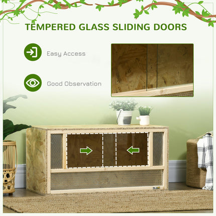 Reptile Terrarium Vivarium with Sliding Doors and Breathable Mesh for Climbing Pets - Natural Wood