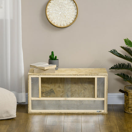 Reptile Terrarium Vivarium with Sliding Doors and Breathable Mesh for Climbing Pets - Natural Wood