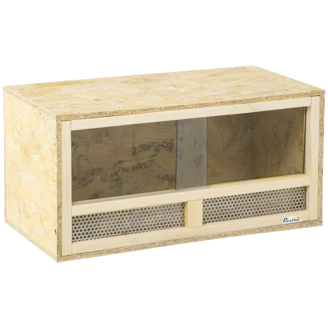 Reptile Terrarium Vivarium with Sliding Doors and Breathable Mesh for Lizards - Natural Wood Finish
