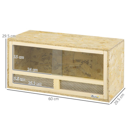 Reptile Terrarium Vivarium with Sliding Doors and Breathable Mesh for Lizards - Natural Wood Finish