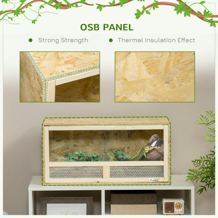 Reptile Terrarium Vivarium with Sliding Doors and Breathable Mesh for Lizards - Natural Wood Finish