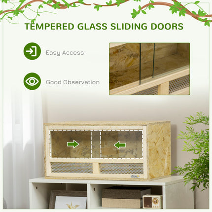 Reptile Terrarium Vivarium with Sliding Doors and Breathable Mesh for Lizards - Natural Wood Finish